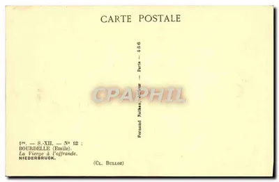 A Virgem com a oferenda — escultura de Bourdelle — editor Nahan, Paris, n° 456 — Verso