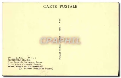 Busto de Sir James Frazer — Busto de Anatole France — Fernand Nathan, editor, n° 455 — Verso