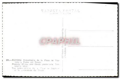 Madrid — Vista panorâmica da Plaza de Neptuno e do Paseo del Prado — Éditions García-Harrubella, n° 181 — Verso