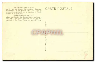 Castelo de Versalhes — A Galeria dos Espelhos — Braun & Cie, Paris, n° 2584 — Verso