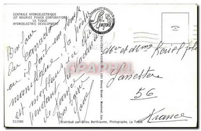 Elektrownia wodna La Tuque — widok z powietrza — Souvenir Agencies, La Tuque — Rewers