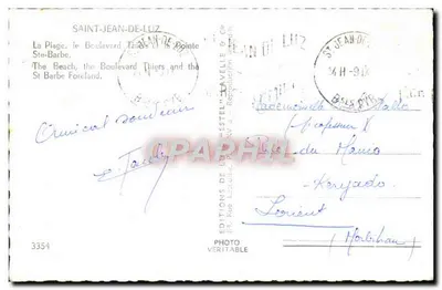 Saint-Jean-de-Luz — A Praia, o Boulevard Thiers e a Ponta Ste-Barbe — Estel — Verso