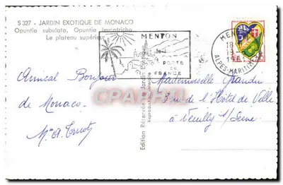 Jardim exótico de Mônaco — Opuntia subulata, Opuntia leucotricha — Edição Jardim Exotique, S 327 — Verso