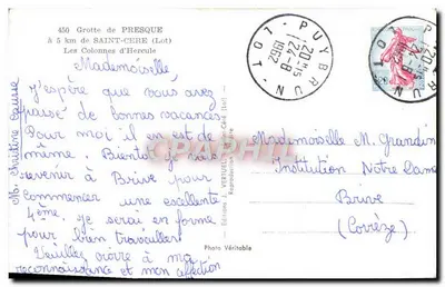 Jaskinia PRESQUE — Kolumny Hercuła — Wydawnictwo J. VERTUÉL (Lot) — Rewers