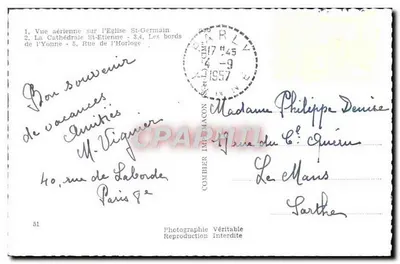 Auxerre (Yonne) — Souvenir — Cim — Verso