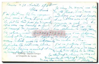 Stara pocztówka Rennes Square Kergus i kaplica Lycée — Rewers