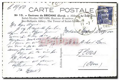 Torre da abadia de São Nicolau — Bec-Hellouin (Eure) — Edição Sergent, n°15 — Verso