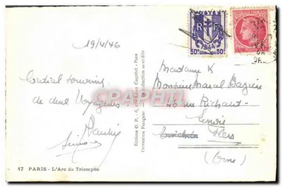 Arc de Triomphe — Paryż — Wydawnictwo O.P. Léon Cogniet — Rewers