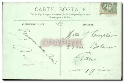 Stara pocztówka Rouen Quai de Paris i most przewoźny — Rewers