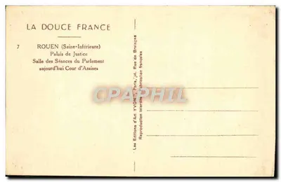 Sala das Sessões do Parlamento em Rouen — Palácio de Justiça, hoje Tribunal de Assises — Edições YVON — Verso