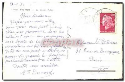 Louvières — O Jardim Público — Bilhete postal antigo n°119.05 — Verso