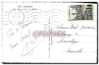 Świetła Pałacu — nocny widok z Monako — wydawca AJAX, 4 Rue Conte Felix Gastaldi, Monaco — Rewers