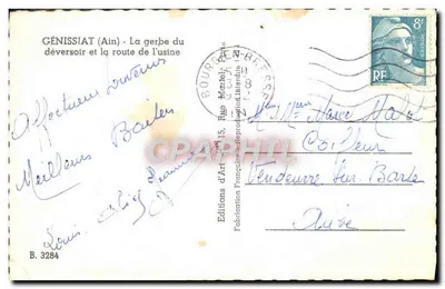 Génissiat (Ain) — A coroa do desvio e a estrada da fábrica — Éditions d'Art, Rue Marius, B. 3284 — Verso