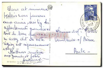 Genève — Palais des Nations et le Mont-Blanc — Édition Jaeger — Verso