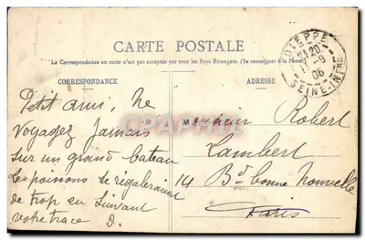 Dieppe — Les Tourelles i Teatr — Wydawca G. M. (recto) / znaczek 10c czerwony i znak 'DIEPPE 12D 05' (verso) — Rewers