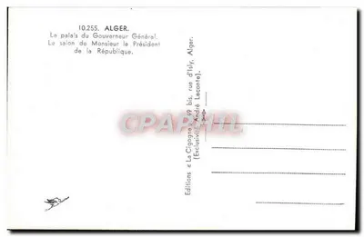 O salão do Governador Geral em Argel — O palácio do Presidente da República — Éditions La Cigogne — Verso