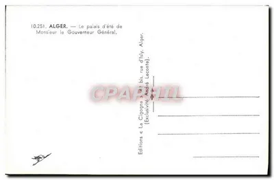 Argel — El palacio de verano del Gobernador General — Ediciones « La Cigogne » — Reverso