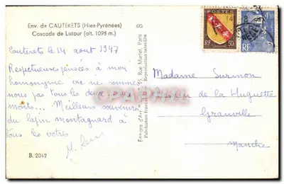 Wodospad Lutour — Okolice Cauterets (Hautes-Pyrénées) — Wydawnictwo Sztuki 'Marcel' B.2042 — Rewers