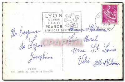 Entrée du Parc de la Tête-d'Or — Lyon — éditeur Cap — Achterkant