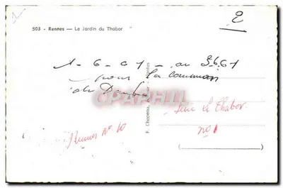 Rennes-le-Thabor — Jardim do Thabor — F. Chapeau, editor, Montes — Verso