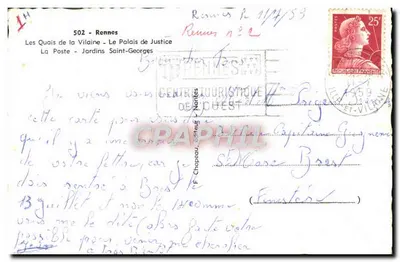 Rennes — widok panoramiczny z Pałacem Sądowym — wydawca F. Chopeau, nr 502 — Rewers
