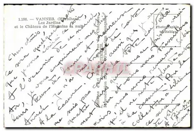 VANNES (Morbihan) — Jardins e o Castelo de l'Hermine à noite — editor Réma, n° 1.186 — Verso