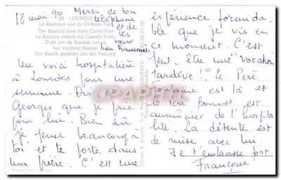 Lourdes — Widok na Bazylikę i Zamek — Wydawnictwo A. Douzat — Rewers