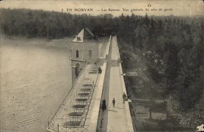 Bilhete postal antigo Em Morvan Les Settons Vista Geral do Muro de Guarda