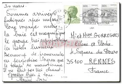 Opatija — vue panoramique et plage — éditeur inconnu, n° de série S-1530 — Verso