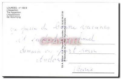 Lourdes — Objawienie Najświętszej Panny Maryi — Wyd. A. Décocet, nr 109 B — Rewers