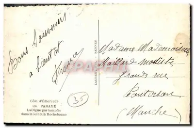 Côte d'Émeraude — La Digue w burzę — Laurent-Niel, n°36 — Rewers