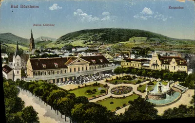 Bad Dürkheim — Kurgarten e Ruína Limburg — Rheinischer Kunst- u. Postkarten-Verlag, Hepp