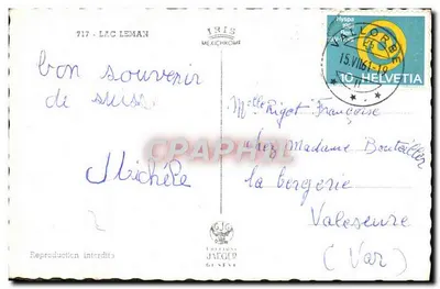 Jezioro Leman — Karta pocztowa turystyczna — Éditions Jaeger Genève, n°717 — Rewers