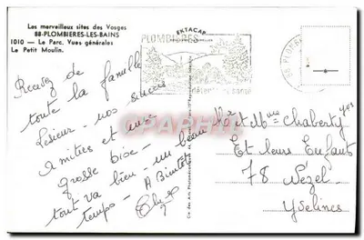 Plombières-les-Bains — Vista general y El Pequeño Molino — Editor: Cie des Arts Phanamécaniques — Reverso
