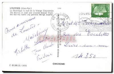 Lourdes — A Basílica à noite e a Virgem Coroada — Imprimeur Maccon — Verso