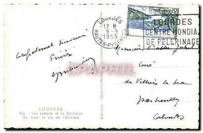 Lourdes — Les rampes et la Basilique avec le pic de l'Ardiden en arrière-plan — Éditions Lourdes — Rewers