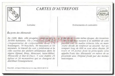 Metz - Gate of the Germans and Old Walls — Publisher Édito-Service S.A., series no. D2 465 55 16 — Back