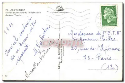 Lago de Annecy — Estação Superior do Teleférico do Monte Veyrier — Éditions G. Mouchet — Verso