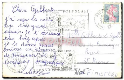 Fouesnant — vista panorâmica com igreja, praia e lago — Edições Artaud-Fère, Nantes — Verso