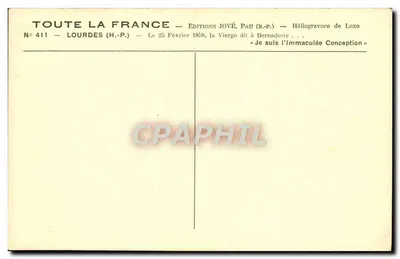 Lourdes — Statua della Vergine dell'Immacolata Concezione — Edizioni Jové, Pau — Verso