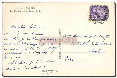 Lourdes — A Gruta Milagrosa — Edição P. Doucet — Verso