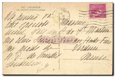 Lourdes — The Miraculous Cave — Edition E. Quinault, No. 52 — Back