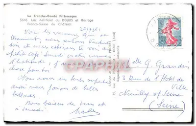 Lac sztuczny Doubs i Zamek Châtelot — Piekne widoki Francji — Wydawnictwo E. PROTET, Dôle (Jura) — Rewers