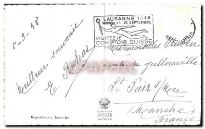 Lausanne — Widok na Duży Most z Wieży Bel-Air-Métropole — Wydawnictwo Jaeger, nr 7445 — Rewers