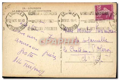 La Basílica y las Montañas — Lourdes — Edición E. Quinain Lourdes — Reverso
