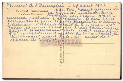 Grotta dell'Assunzione — Lourdes (Alte Pirinei) — Les Éditions d'Art Yvon, n°27 — Verso