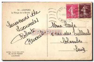 A Virgem da Gruta — Lourdes — Editor: HOTEL VILLA DES ARTS, Lourdes — Verso