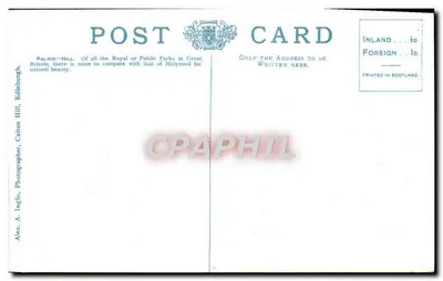 Palace-Hill — Palácio de Holyrood e ruínas góticas — Fotógrafo A. Inglis, Editor Calton Hill, Edimburgo — Verso