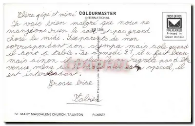 Igreja de Santa Maria Madalena, Taunton — vista da rua com igreja — editor Colourmaster International, n° PLX6537 — Verso