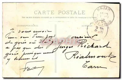 Bilhete postal antigo Najac — O Castelo — Antiga cidadela a mais formidável de Rouergue — Verso